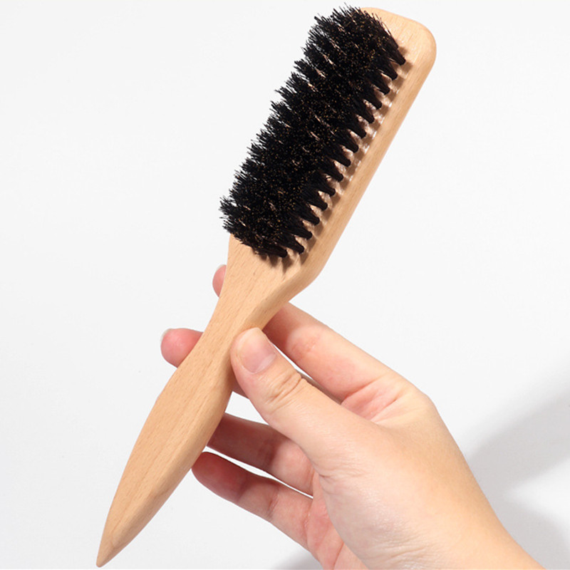 Varkenshaar Slick Back Haarborstel voor een strak paardenstaartbroodje en het gladmaken van babyharen, flyaways, randcontrole, houten plaagkam: Default Title