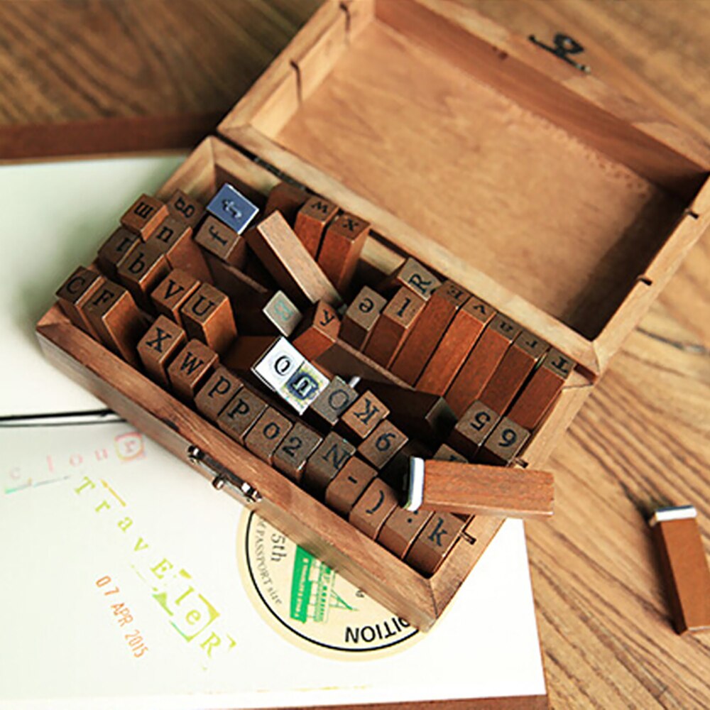 Regular Script 70Pcs Vintage Alphabet Number Symbol DIY Wooden 70pcs Develop intelligence