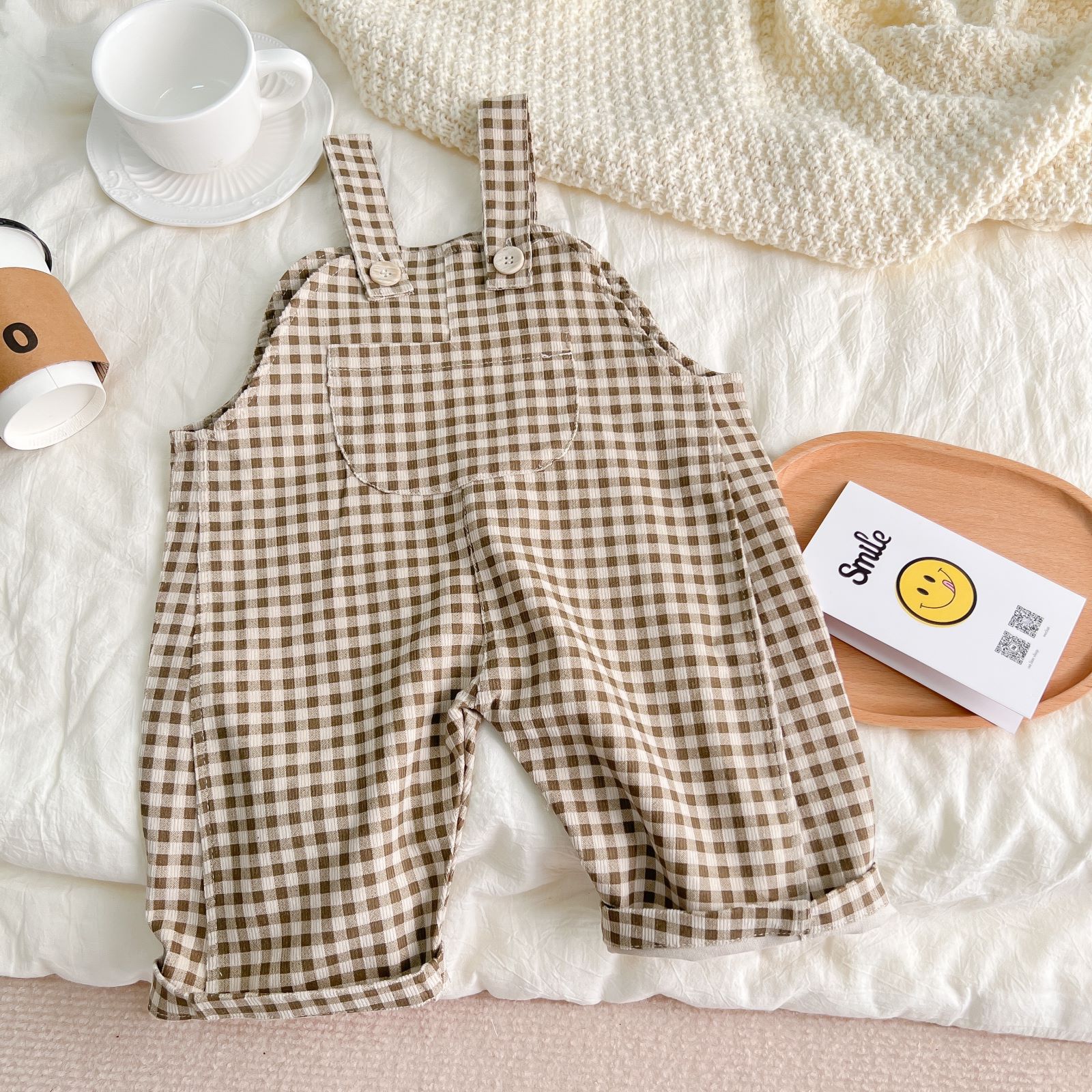 1155C eins Kabel Kleinkind Neugeborenen Baby Overall Ausgesetzt Hosen für Baby Mädchen und Jungen Nette Karosserie für freundlicher: Braun Plaid / 66 6M