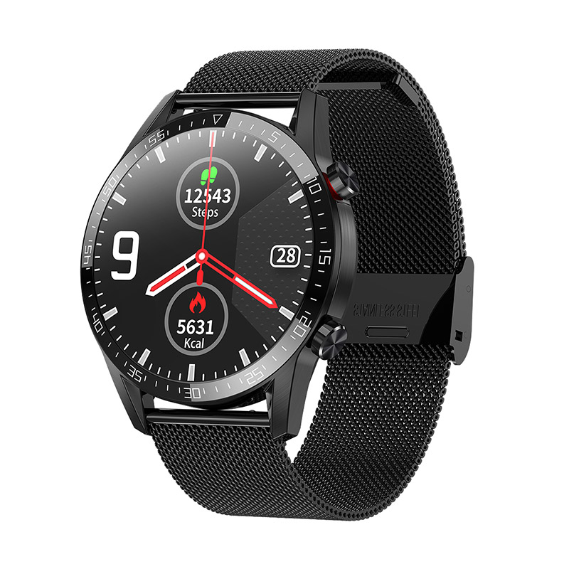 neue Clever Uhr Männer Voller berühren Bildschirm Sport Fitness Uhr IP67 Wasserdichte Bluetooth Anruf Für Android ios smartwatch Männer + Kasten: Schwarz Gittergewebe Gürtel