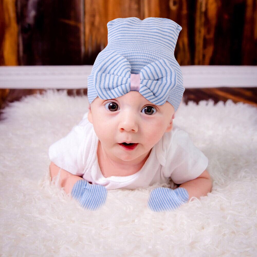 Baby baby boog hoed plus handschoenen baby 2 delige set leuke trend