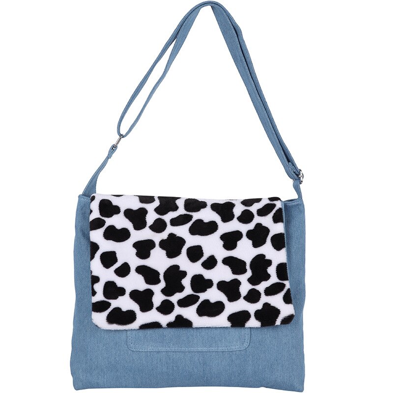 Tassen Vrouwen Vrouwen Mode Denim Schoudertas Grote Capaciteit Luipaard Zebra Print Pluche Messenger Bag dames Bolsos: B