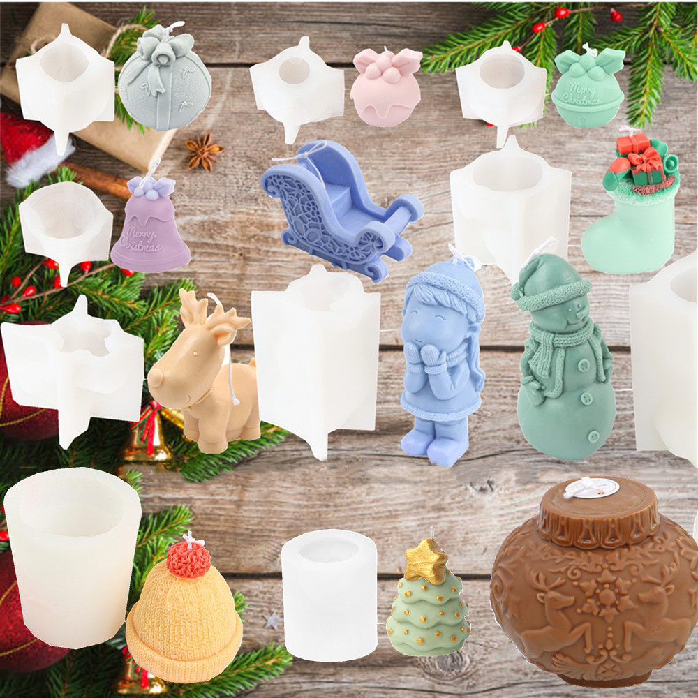 Multi-Modell Weihnachts Ball Kerze bilden Silikon bilden Weihnachten kreative Dekor Elch Glocke Schneemann Seife Werkzeug