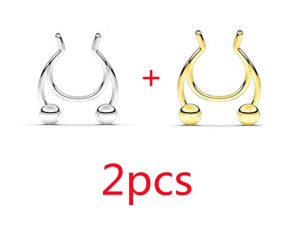 1Pcs Nose Ring Neus Clip Rvs Neustussenschot Valse Neus Ring Piercing Sieraden: A5-2pcs