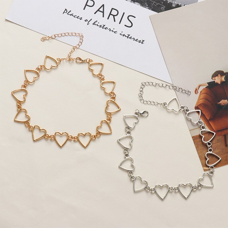Hollow korean cute love heart choker necklace explanation girlfriend nice bicolor necklace jewelry collier femme 2022