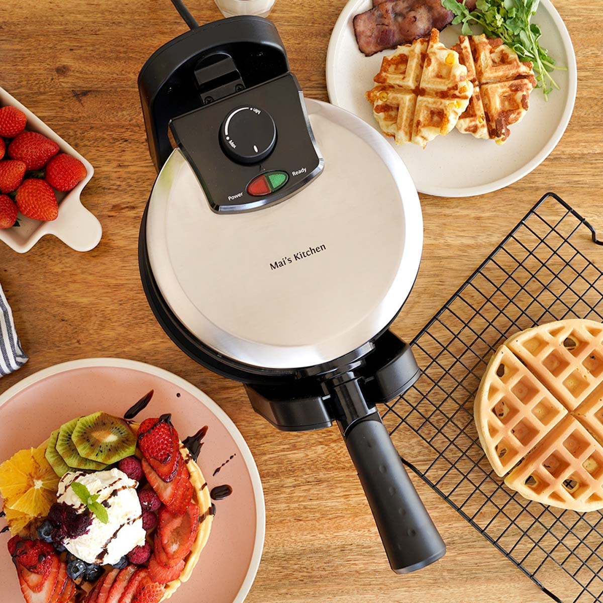 220V Kitchen Tumblet Type Waffle Machine Automatic Baking Muffin Machine Waffle Stove
