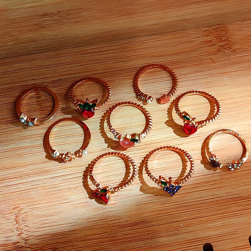 Shiny Crystal Fruit Vlinder Ringen Voor Vrouwen Meisjes Multicolor Cherry Aardbei Druif Ring Sieraden