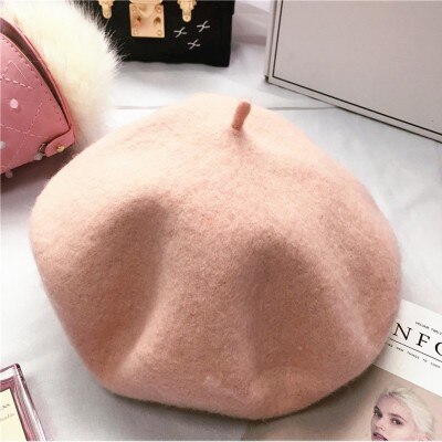 Wolmix franse baret effen dames dames meisjes hoed herfst winter warme muts mutsen: Roze