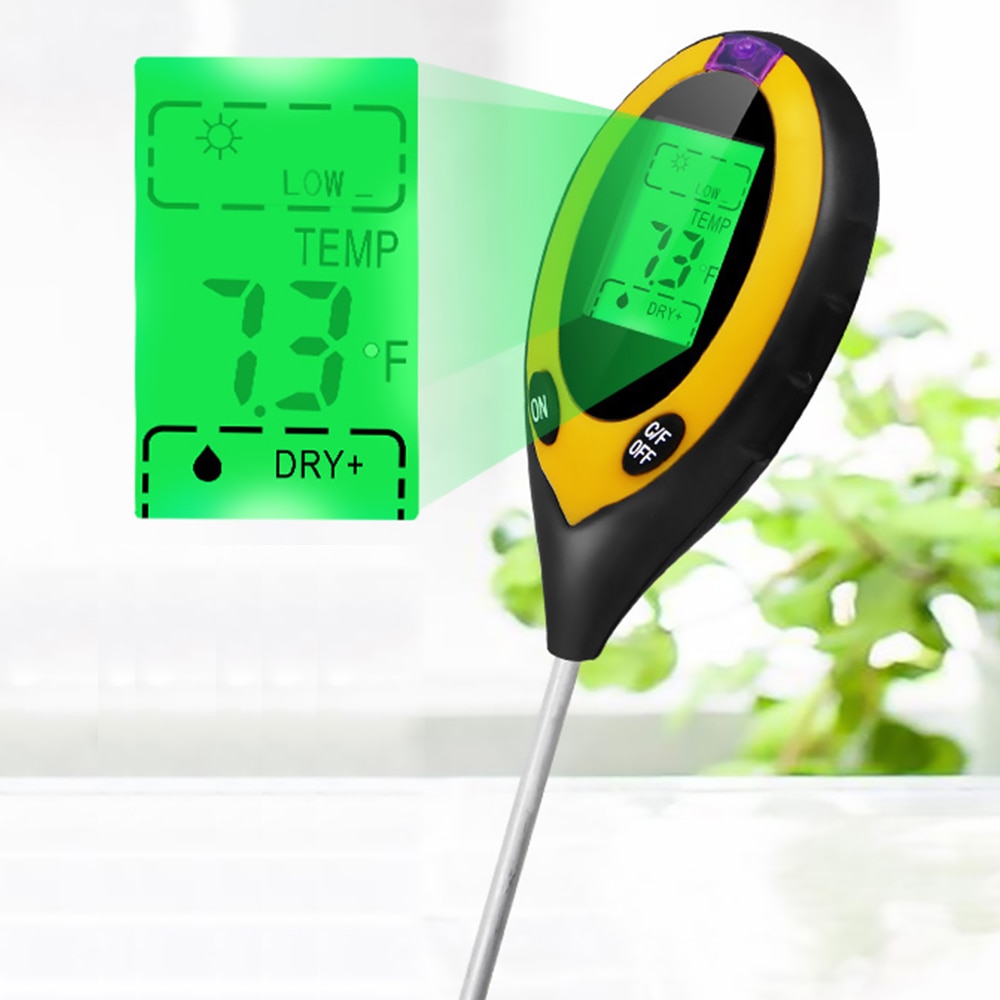 4 in1 jord ph meter tester digital temperatur sollys frugtbarhed hygrometer