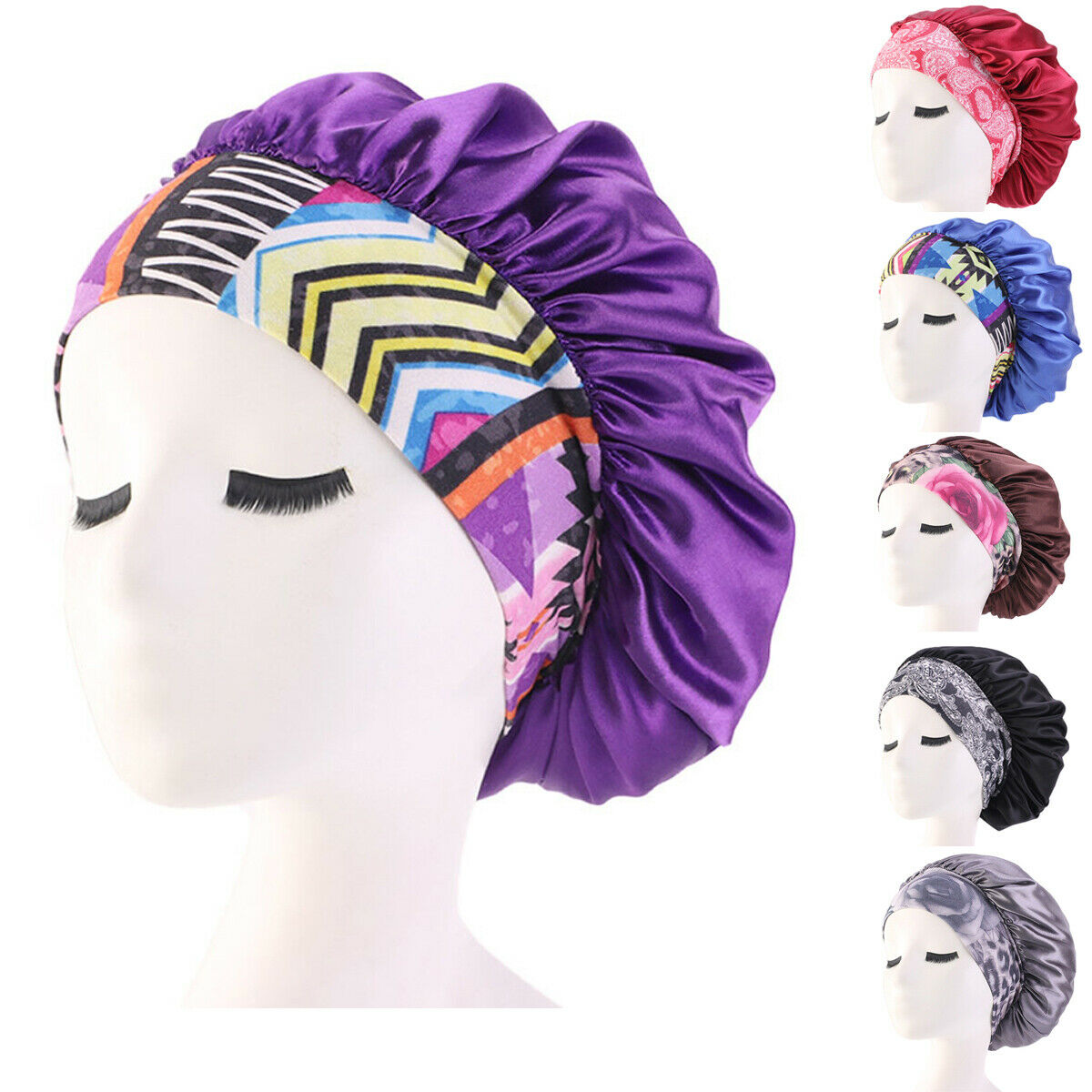 Vrouwen Satin Night Schoonheidssalon Slaap Cap Cover Haar Motorkap Hoed Zijde Hoofd Brede Elastische Band Voor Krullend Veerkrachtig Hair chemo Cap