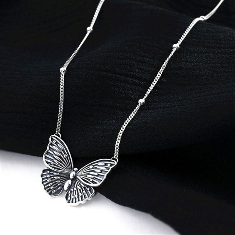 Thai Silver Retro Butterfly 925 Sterling Silver Jewelry Personality Niche Temperament Exquisite Necklaces H170