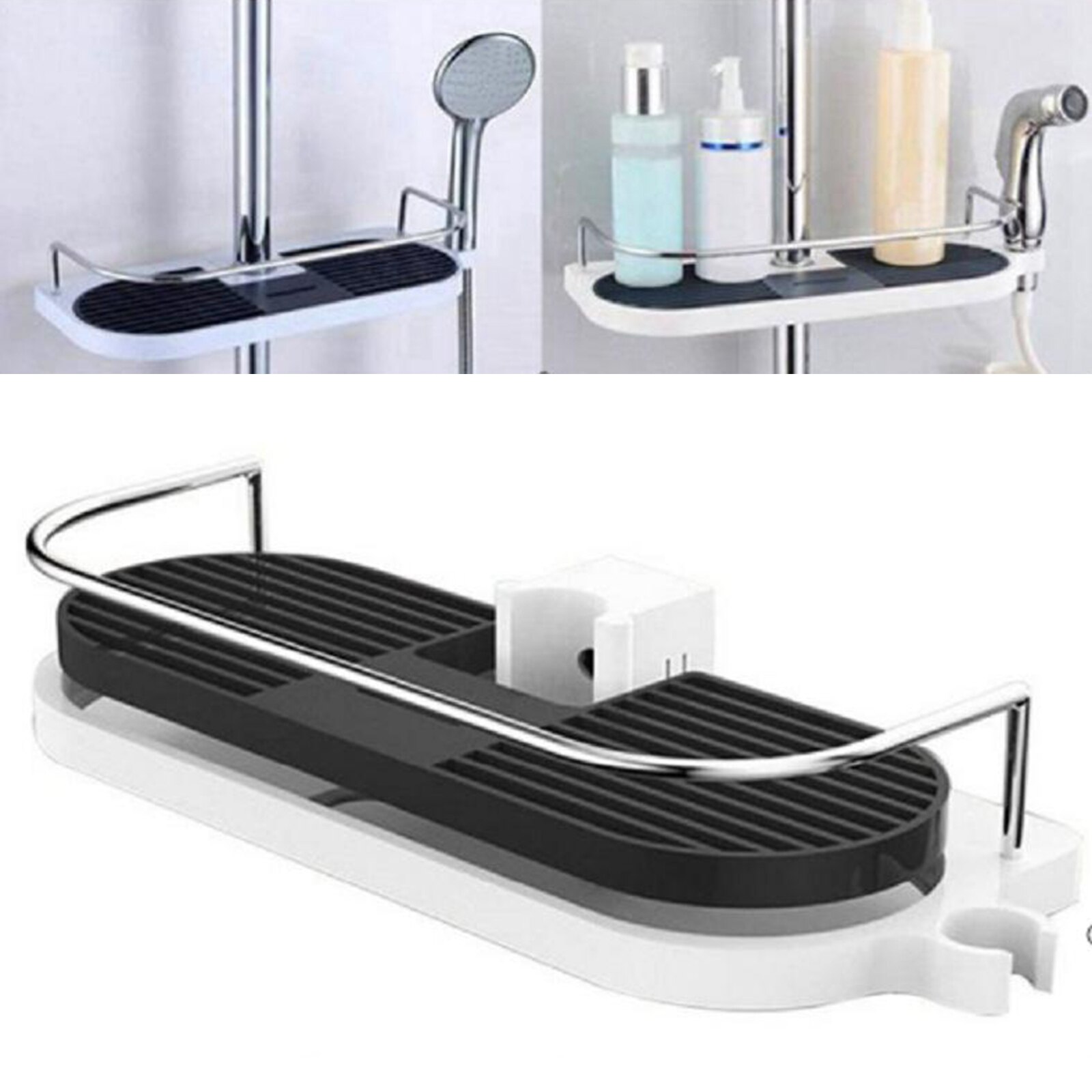 Multifunctionele douchecaddy badkamerplank organizer douchestang ladehouder eenvoudig te installeren