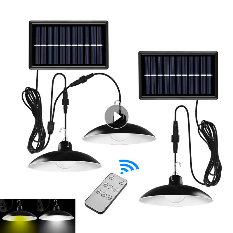 Enkele Dubbele Hoofd Solar Hanglamp Outdoor Indoor Split Solar Licht Werpen Remote Netsnoer Tuin Led Spotlight Straat Licht