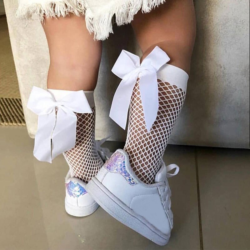 Calzini a rete per bambina con fiocco grande calzino estivo neonata in cotone traspirante nero bianco calzini per bambini svegli