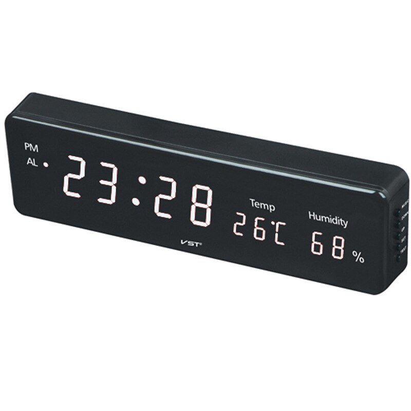 Praktische digitale led wandklok digitale klok met thermometer en hygrometer met 3 wekkers: 1