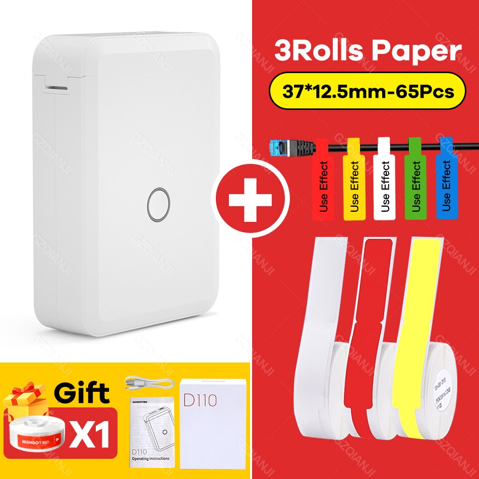 Niimbot D110 Portable Thermal Label printer Transparent Paper Pocket Mini Wireless Barcode Printer Bluetooth Machine D11 Maker: D110 Add 3 Cable