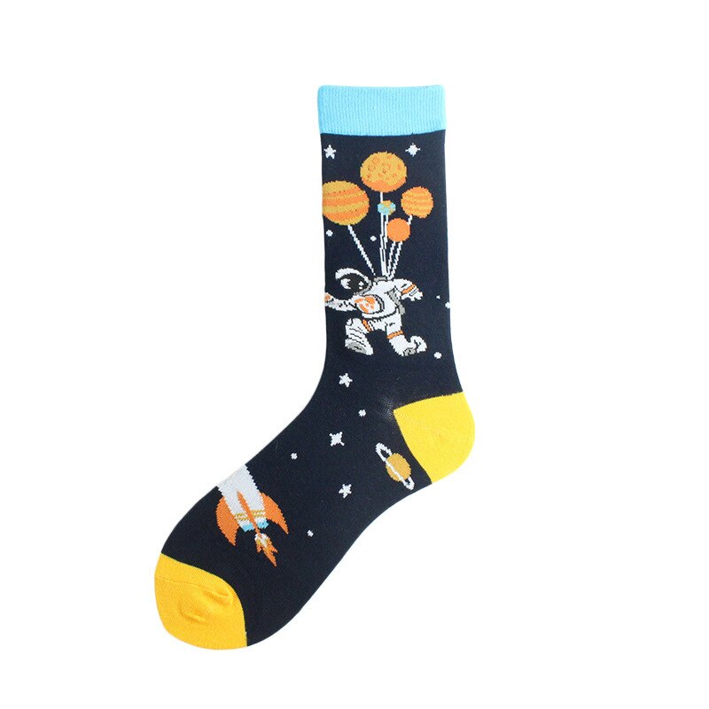 Automne hiver coton chaussettes de noël pour hommes Alien planète astronaute espace drôle dessin animé chaussettes Harajuku Sox: 3