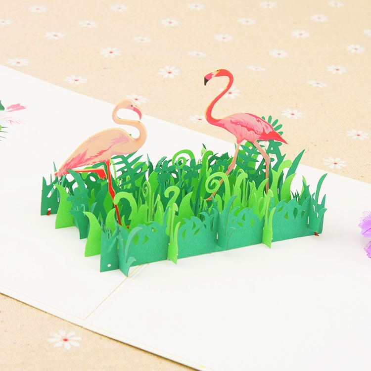 Flamingo 3D Pop hoch Karten handgefertigt schneiden Hochzeit Einladungen Geburtstag Hochzeit Gruß Einladung Karten Flamingo Thema Karte