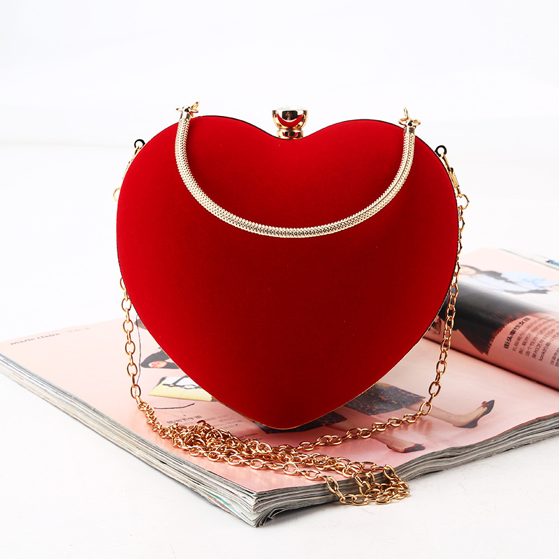 Rote herz-clutch für damen, kleine diamanten, goldener samt, abendtasche, party- und hochzeitshandtasche für damen