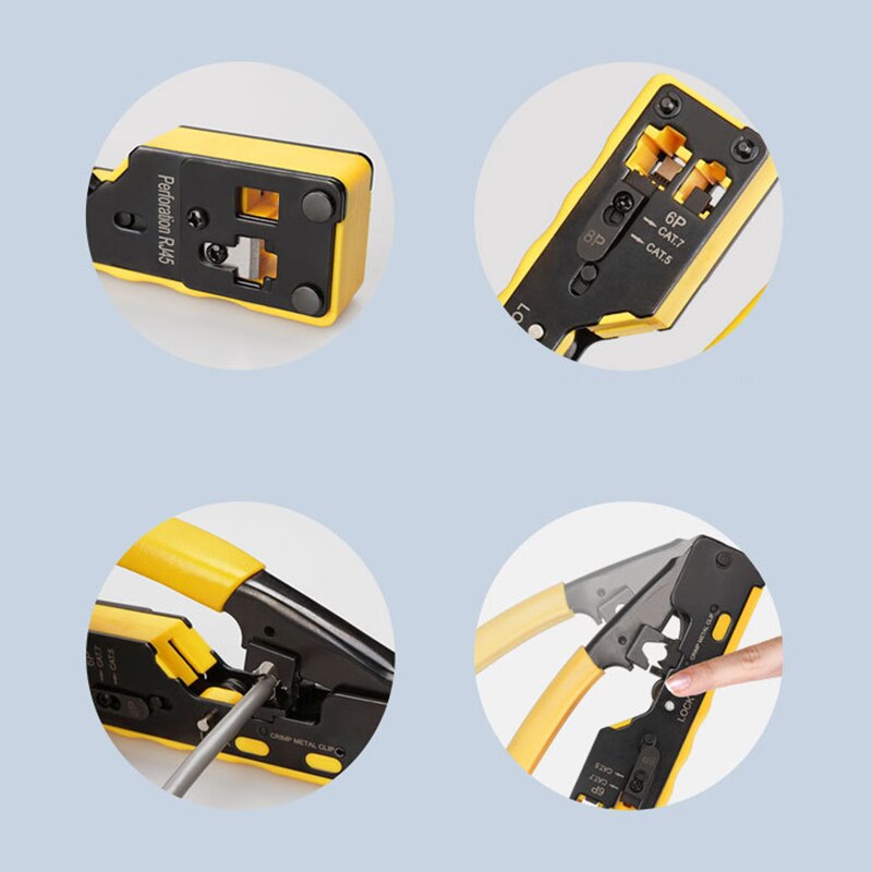 RJ45 Tool Network Multi-Use Crimping Cable Crimping Tool for RJ45 Cat7 Cat6 Cat5 RJ11 RJ12 Modular Plug Metal Clamp