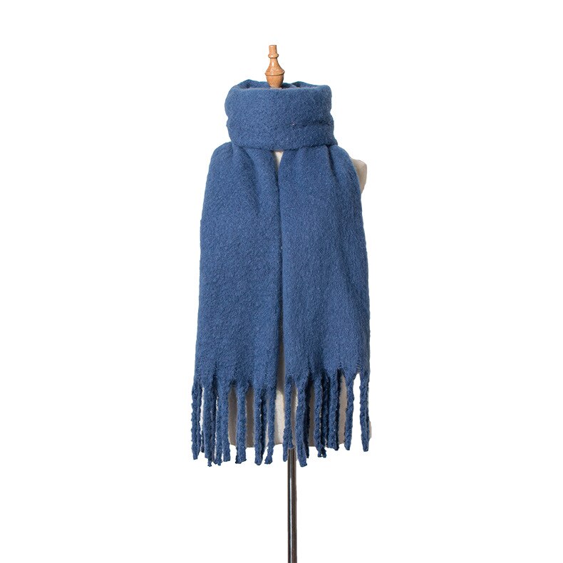 Warme Schals Herbst Und Winter Neue Stil Grob Tassled Kreis Sand Einfarbig Schal Schal von Dicken Schal Schal: Blau
