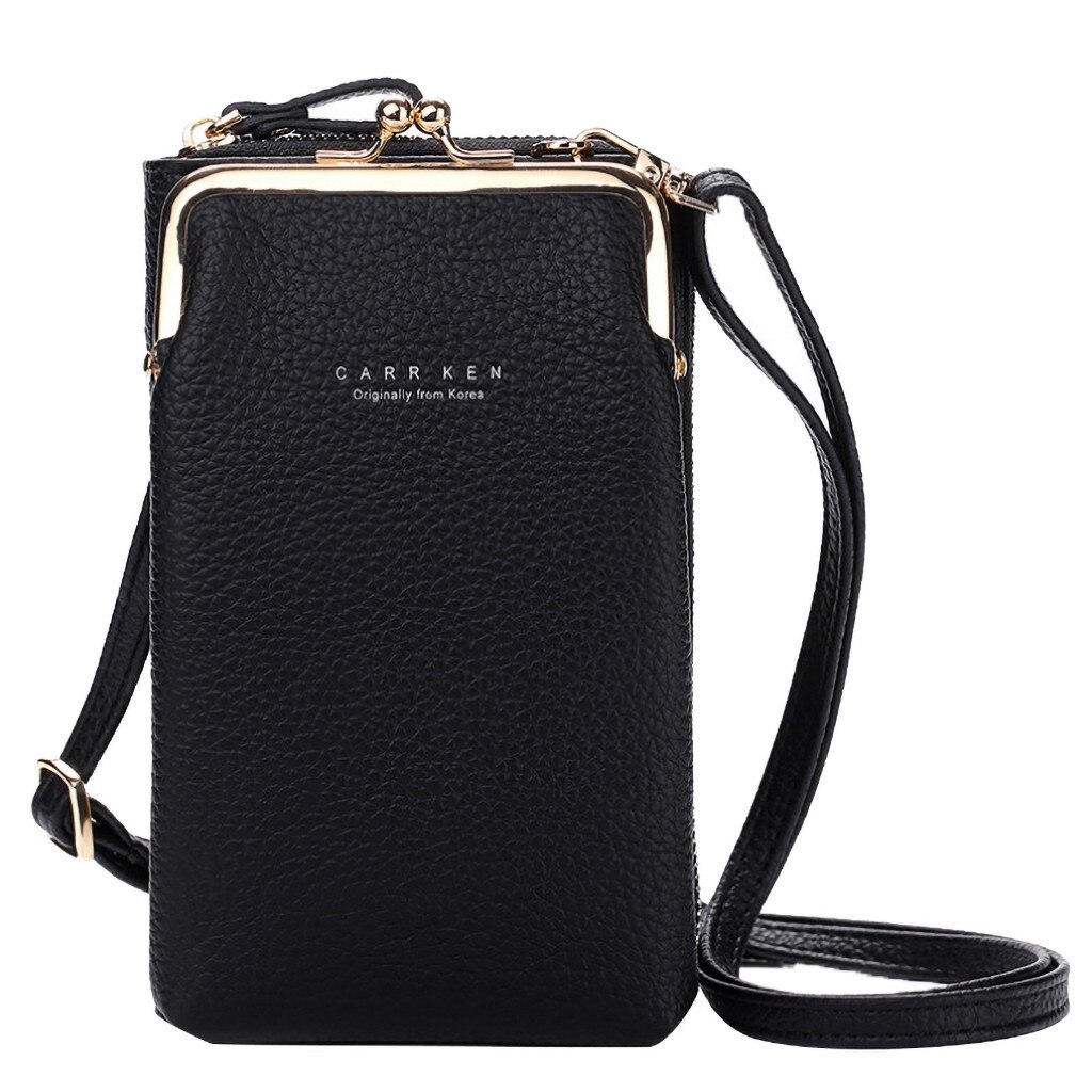 Vrouwen Portemonnee Grote Capaciteit Mobiele Telefoon Tas Card Slot Verstelbare Schouderriem Tas Voor Lady Vrouwelijke Lederen Ketting Сумка # t2G: Black