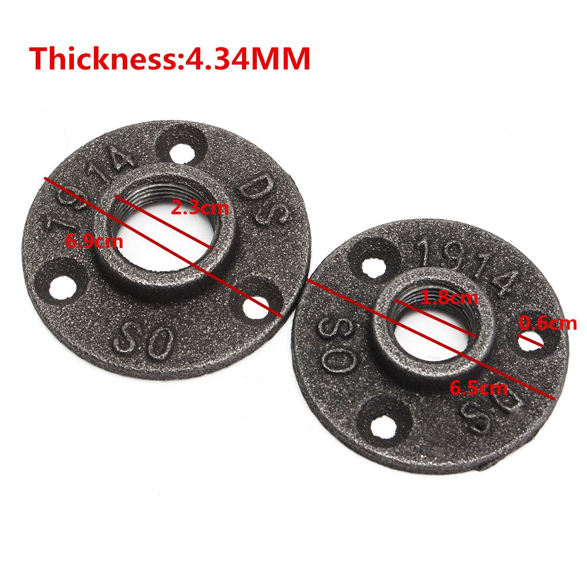 1Pcs Black Decorative Malleable Iron Floor/Wall Flange Malleable Cast Iron Pipe Fittings BSP Threaded Hole 1/2"