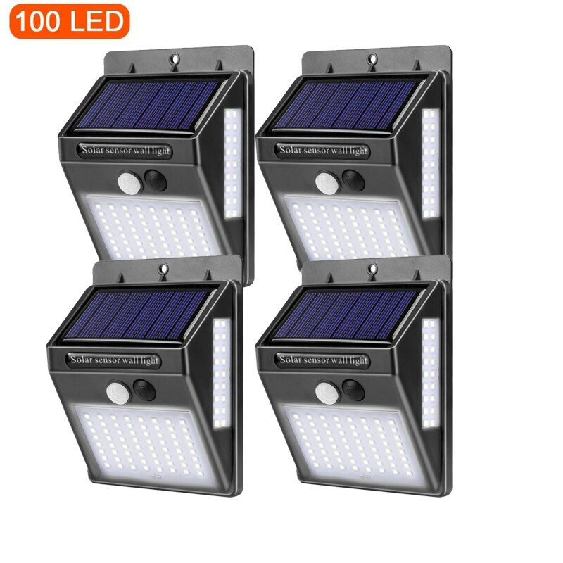 100/144 Led Outdoor Solar Light Motion Sensor Wandlamp Waterdichte Zonne-energie Pathway Licht: 100LED Pack of 4