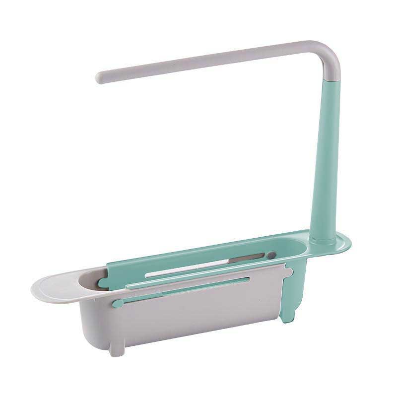 1Pc Multifunctional Telescopic Sink Storage Rack Upgraded Adjustable Sink Sponge Holder Expandable 2-in-1 For Home Kitchen: green