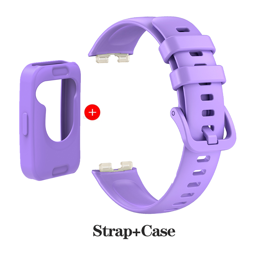 Silicone Strap for Huawei Band 9 Watchbands Replacement Bracelet Accessories for Huawei Band 8 Screen Protector Bumper Watchband: Purple Green