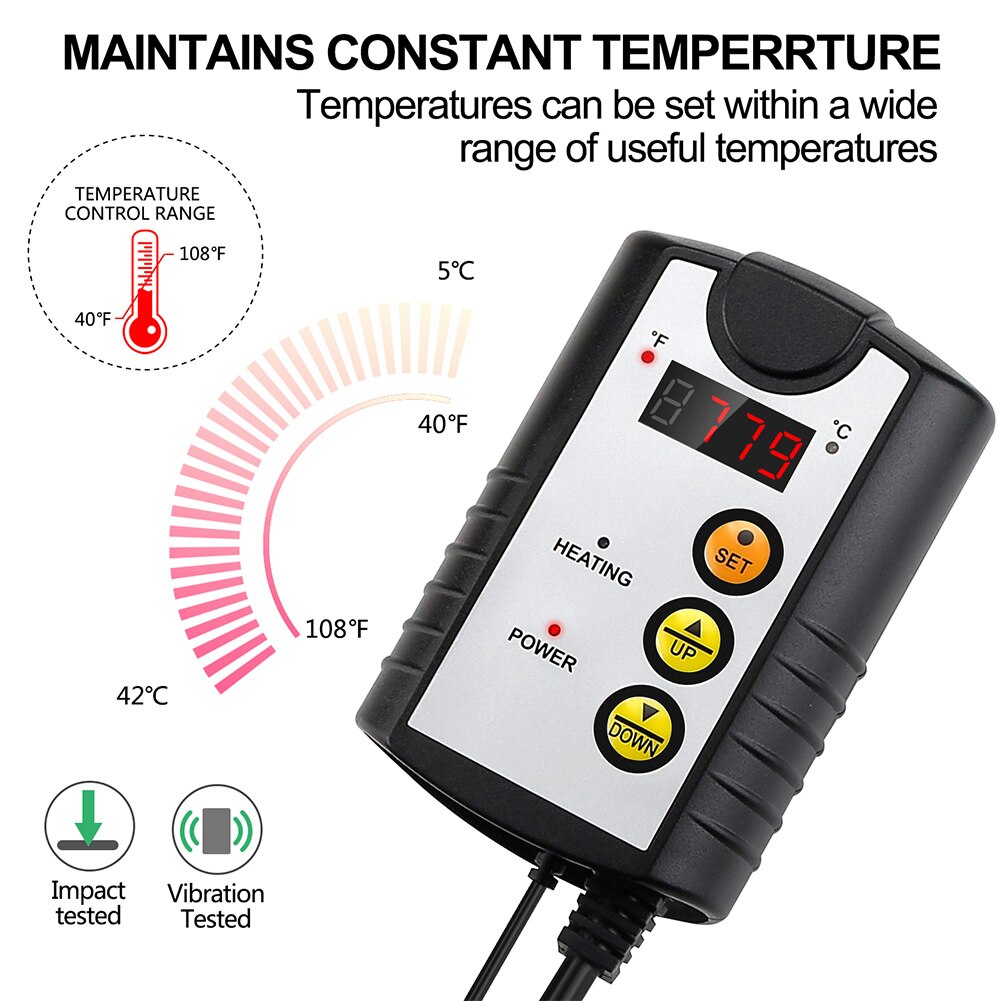 Thermostat d'Incubation - 72W - Prise US - pour Plantes, Reptiles, Serre