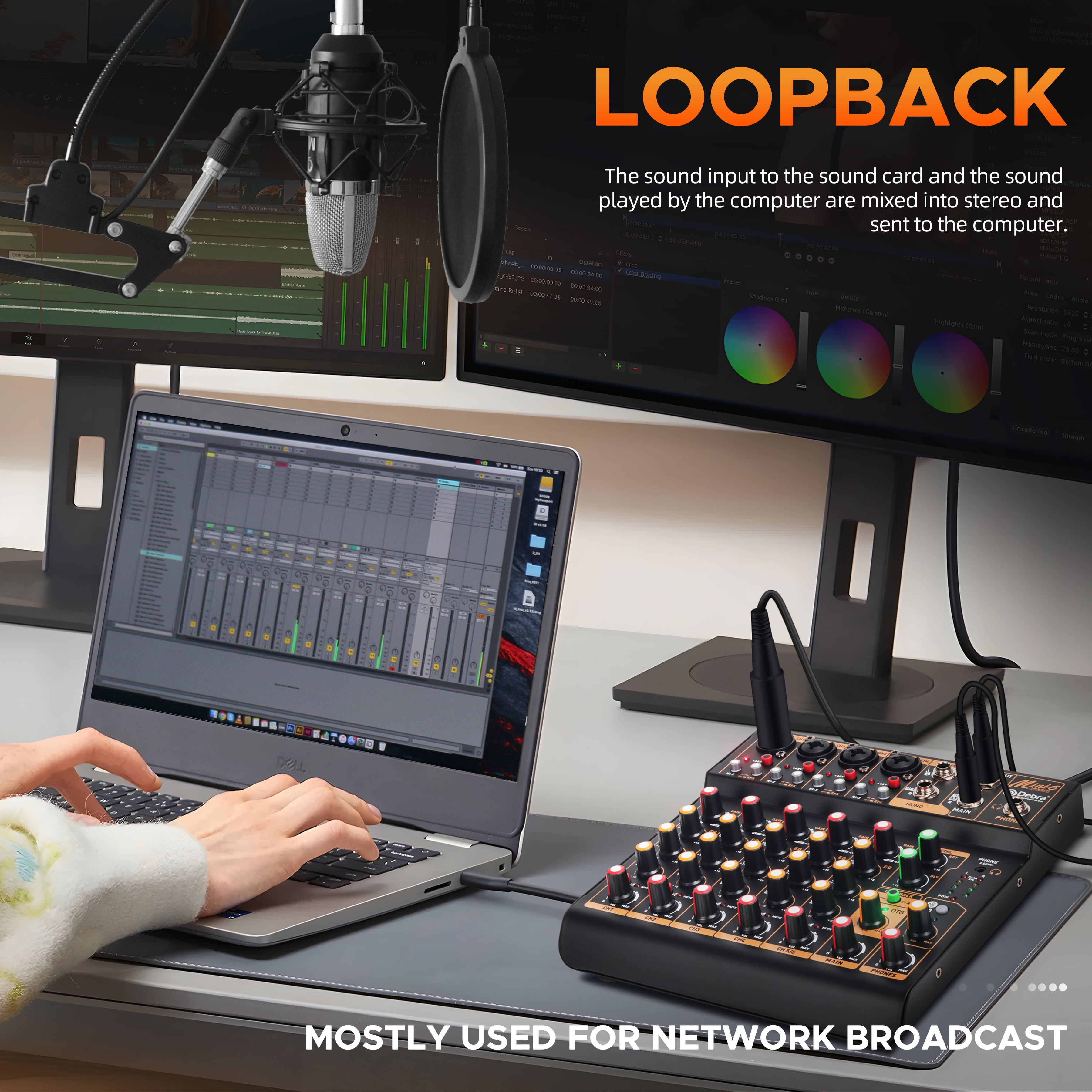 Debra Mini6 Audio Mixer DJ Console Bluetooth 5.0 OTG Reverb 48V Sound Card For Live Broadcast PC Recording