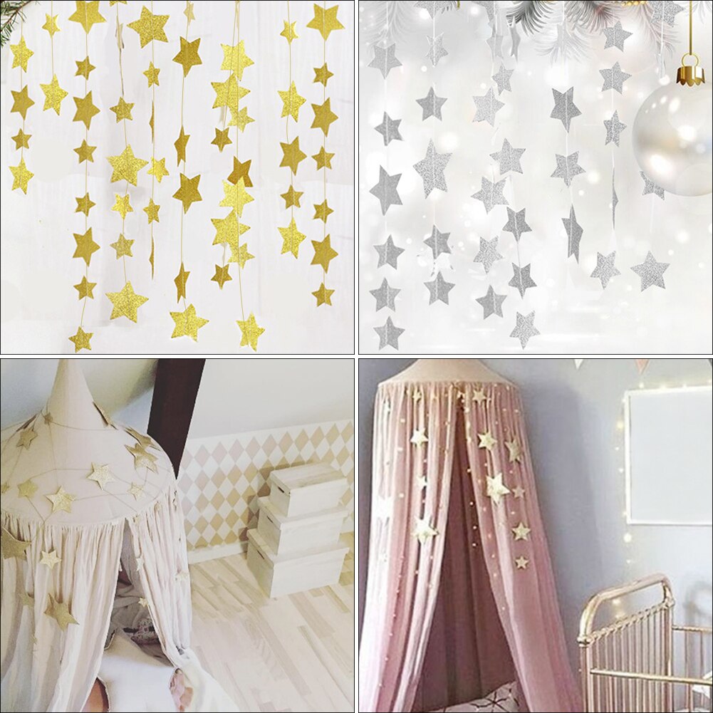 Gold Stars Hanging Decoration Sparkling Star Garland Bunting for Parties Children's Rooms Mosquito Nets Rooms Walls Decorations