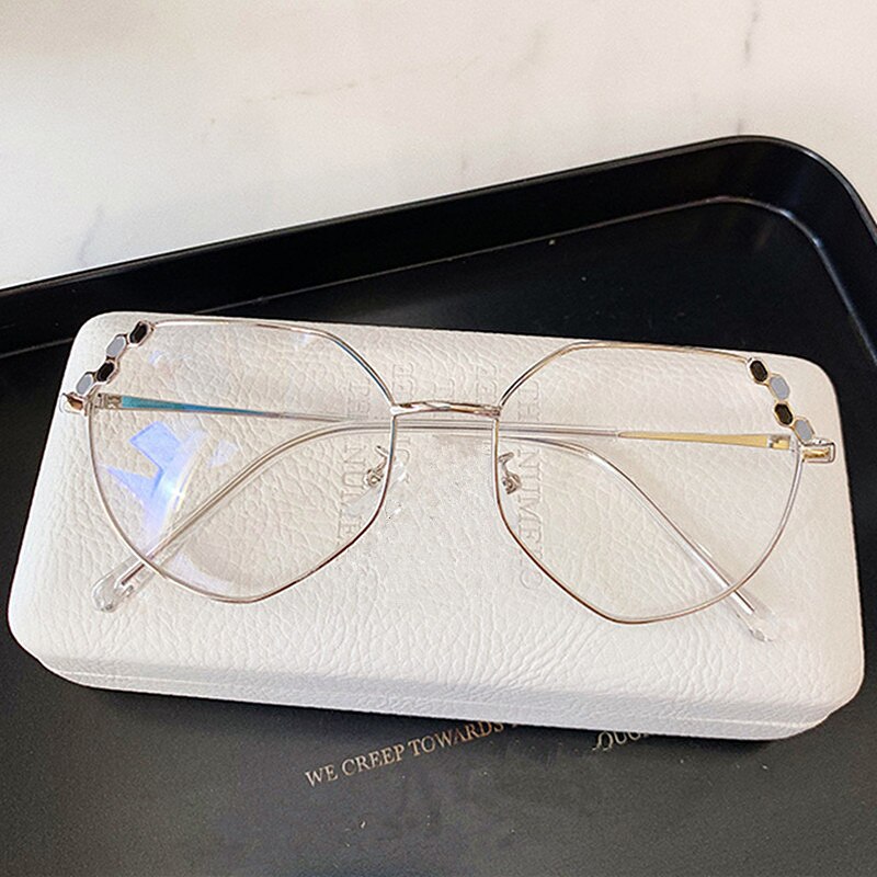Transparent Optical Glasses Women Irregular Eyeglasses Frames Ladies Luxury Metal Spectacles Frame Rose Gold Color: sliver