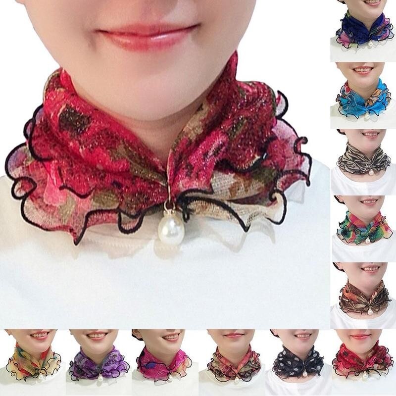 Pearl Lace Variety Scarf For Women Lady Silk Chiffon Scarf Lace Hair Variety Pearl Neck Bandana Scarves
