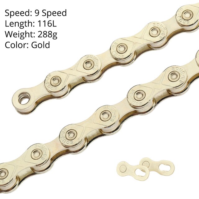 SCUD Mtb Bike Chain 9 10 11 12 Speed Mountain Road Bicycle Chains Double X Rainbow Silver 116L Lightweight 10 v corrente: 9 Speed Gold