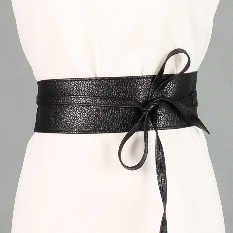 Bowknot casual bælte sort bredt korset bælte kvindelig slips bælte dame brudekjole bælte damer: Sort