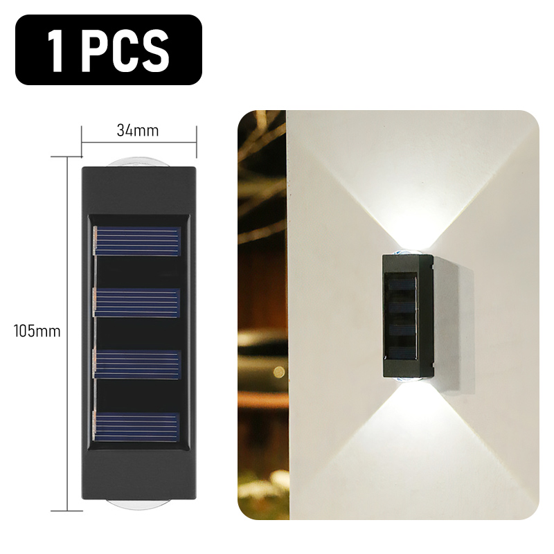 2 LED Solar Wall Lamp UP and Down Illuminate Outdoor IP65 Waterproof Solar Powered Spliceable Light For Home Garden Porch Yard: 2LED-White-1 pcs