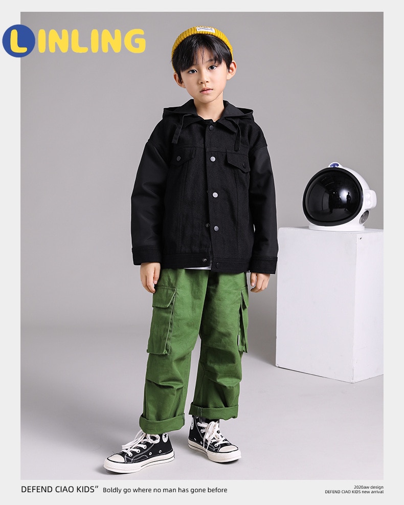 LINLING casuale ChildrenBlack Vestiti Del Ragazzo Coreano Moda Giubbotti 2020 Autunno Streetwear Giacca A Vento Harajuku Cappotti P260