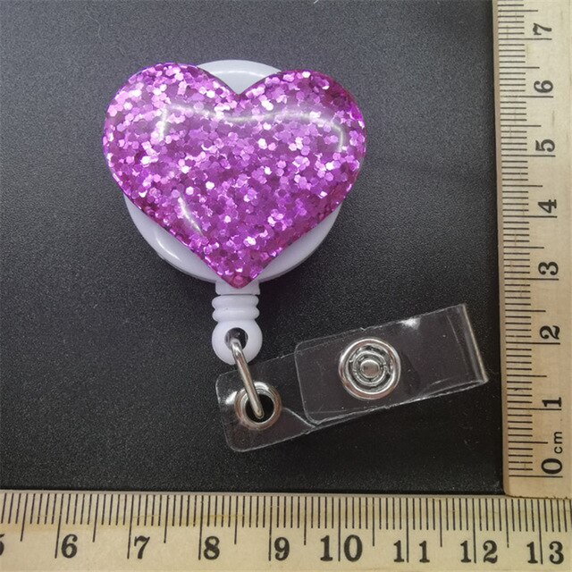 1Pc Liefde Hart Rhinestone Verpleegkundige Badge Reel Clip Badge Houder Intrekbare Pull Badge Id Lanyard Naam tag Kaart: Purple