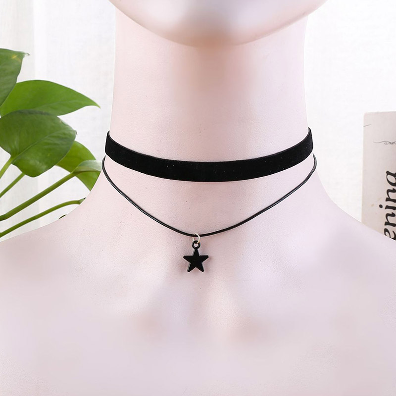 Gargantilla de cadena de cuello corto con estrella negra Simple de doble capa para niñas, collar gótico con dije de para mujer, joyería para amigos: Con recubrimiento de titanio