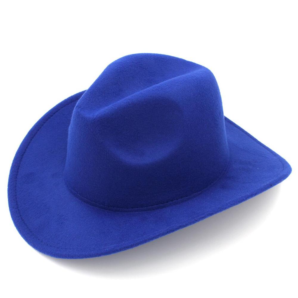 LUCKYLIANJI Trilby Wool Felt Fedora Cowboy Hat Solid Color Western Bull Jazz Sun Chapeau Caps For Men Women (One Size:57cm): Blue