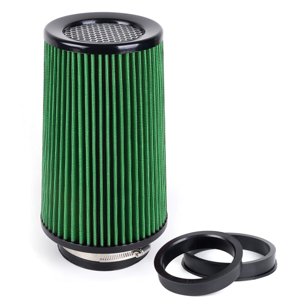 76mm 89mm 102mm 3" 3.5" 4" Universal High Flow Cold Air Intake Air Filter 10.6" Tall Washable Air Filters With Adapters OFI141: green