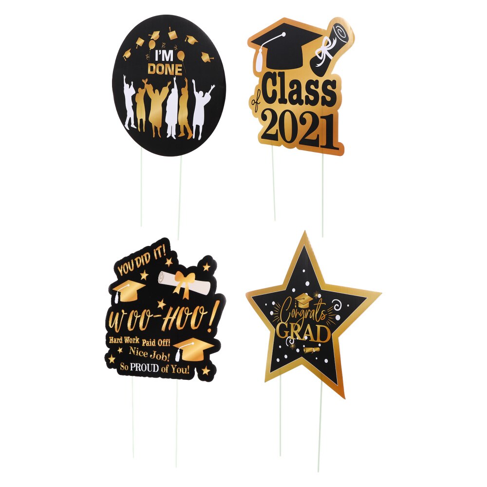 4pcs Graduation Theme Yard Signs Graduation Garden Yard Signs Outdoor Party Decorative Plastic Lawn Signs Home Decor: Default Title