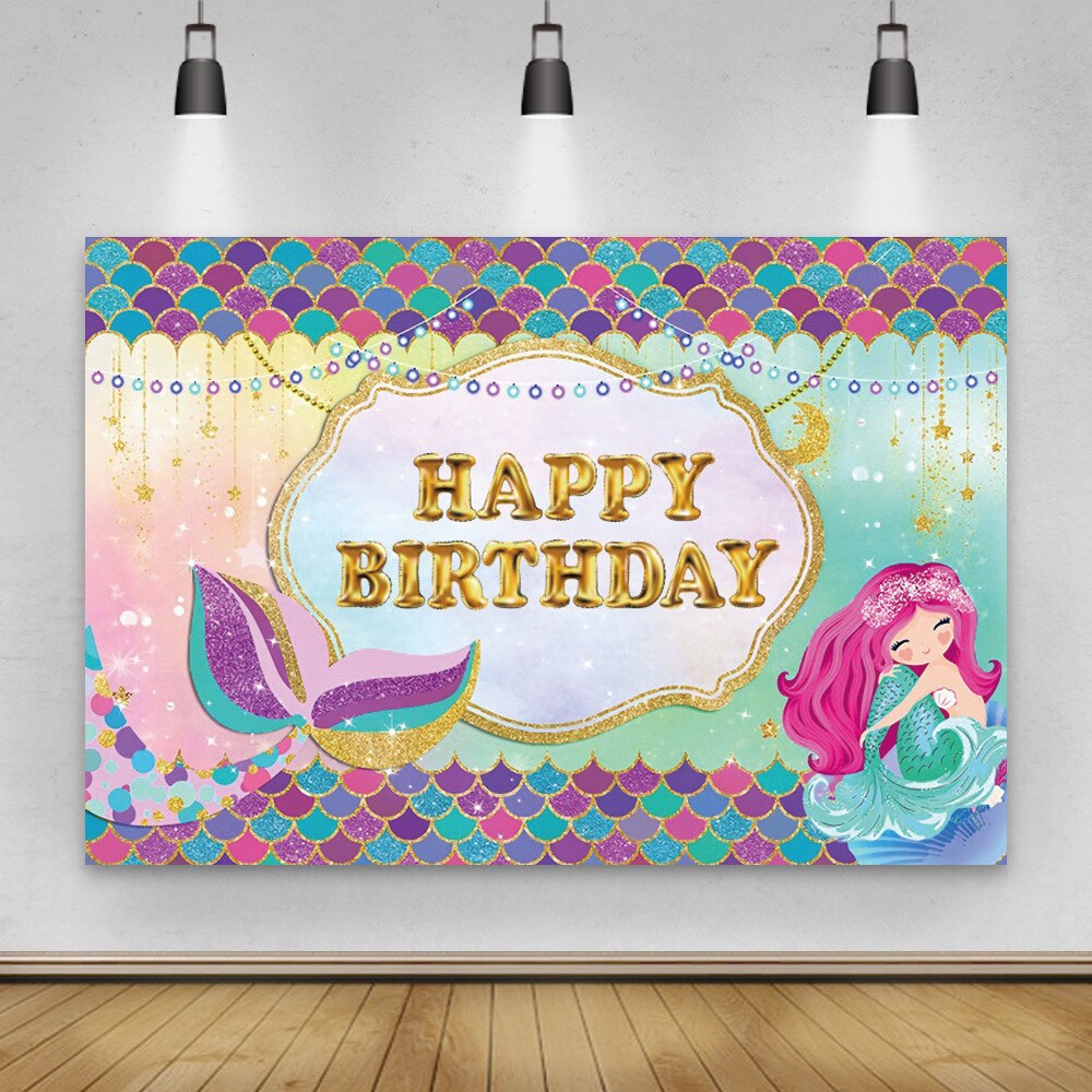 Vinyl Mermaid Backdrop Photography Background For Under The Sea Theme Birthday Party Decorations Kids Favors Supplies: G