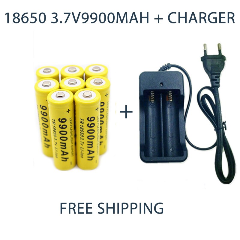 18650 Battery Rechargeable Battery 3.7V 18650 9900mAh Capacity Li-ion Rechargeable Battery For Flashlight Torch Battery+Charger