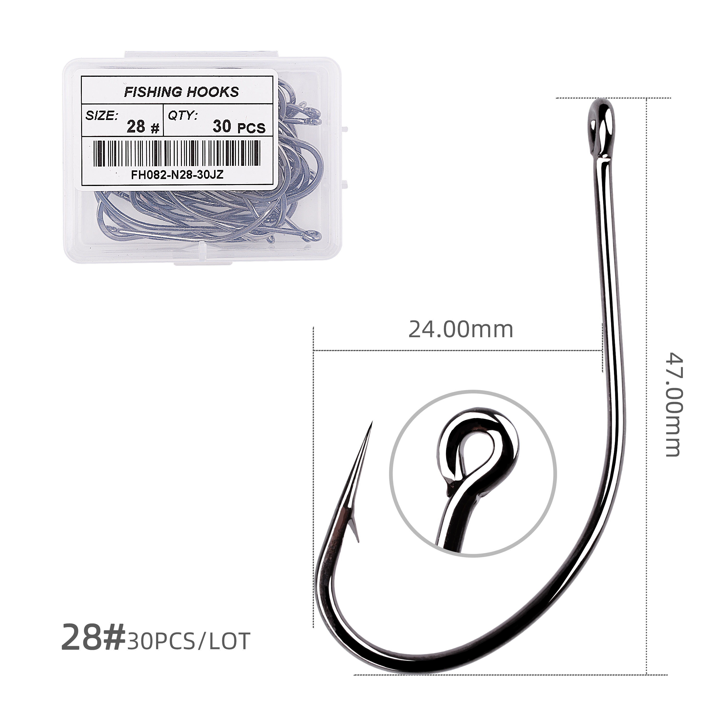 30pcs Fishing Hooks Hign Carbon Steel Offset Barbed Sea Fishhook For Soft Lure Worm Fish Hook Bass Carp Fishing Tackle Box: Size 28 -30pcs