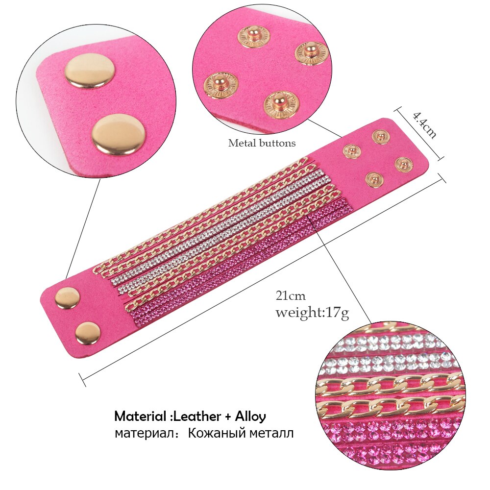 Multilayer Leather Rhinestones Wide Bracelets&Bangles Women Girls Men Chain Charms Wrap Bracelet Wristband Party Jewelry