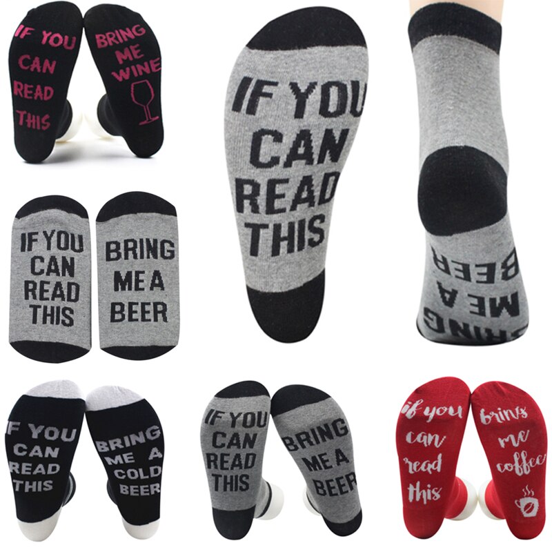 1Pair Funny Socks Autumn Spring Fall Letters Short Ankle Cotton Socks IF YOU CAN READ THIS BRING ME A GLASS OF WINE/BEER