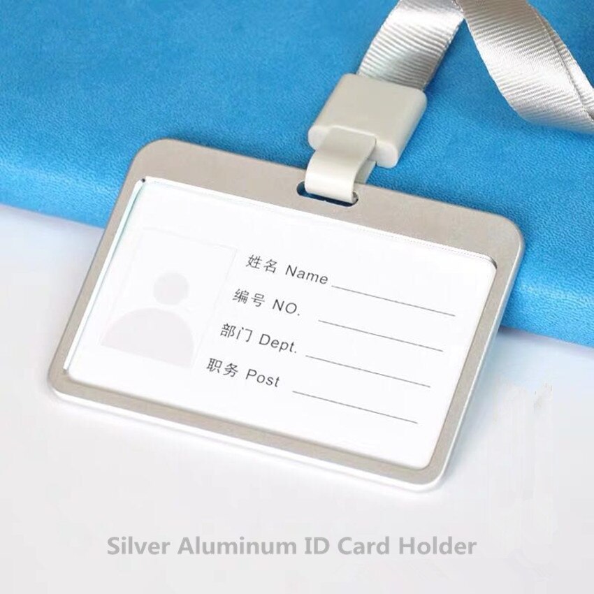 Aluminium fungerande id-korthållare halsband id-bricka hållare pris för anställd tillståndsinnehavare: Silver-horisontell